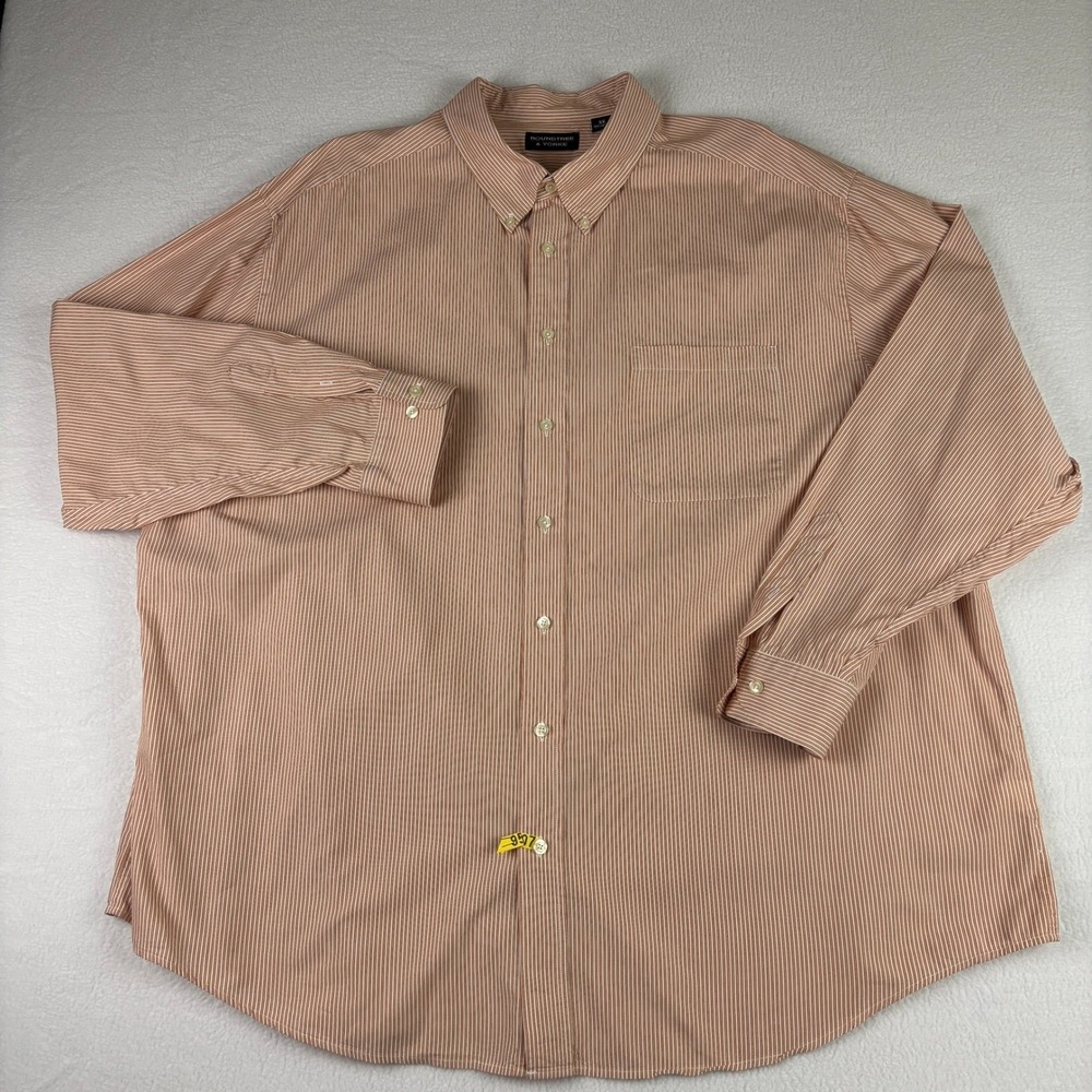 Roundtree & Yorke Mens 3X Orange White Striped Button Down Shirt 100% Cotton
